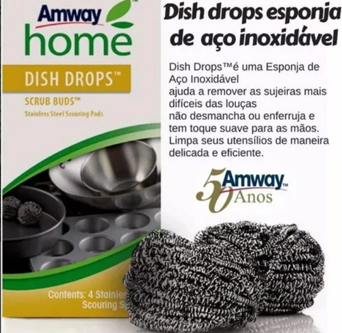 1 Caixa Com 4 Esponjas De Aço Amway Inox Antiantiferrugem Cinza