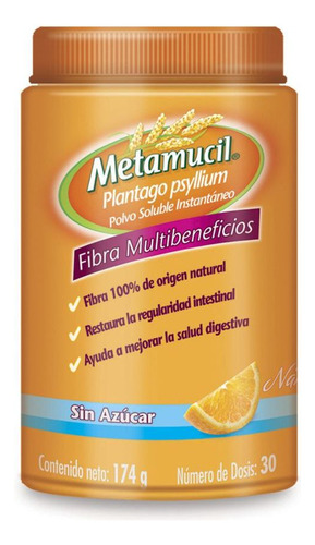 Metamucil Polvo Soluble Sin Azúcar 174 G Sabor Naranja