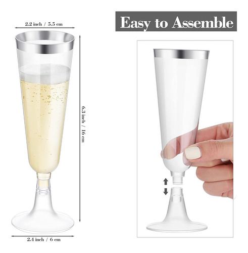 Copas Desechables Vino, Postres Plástico Premium 50 Piezas Plateado