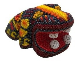 Jaguar En Chaquira Huichol, Base Madera Hecho A Mano
