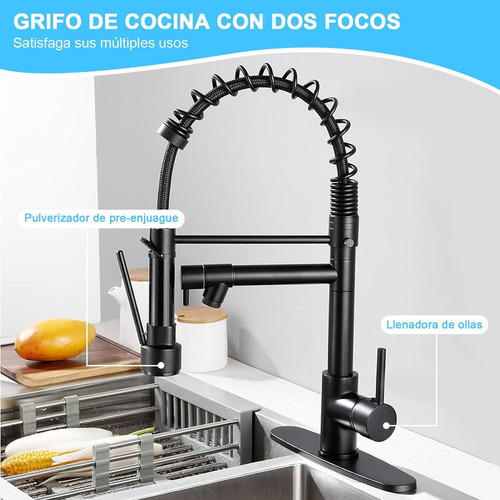 Grifo Monomando Fregadero Llave Mezcladora Tarja Cocina Acabado Mate Color Negro