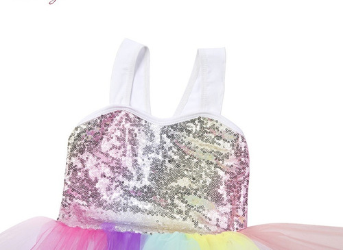 Imagem 5 de 8 de Vestido Infantil Bailarina Circo Paetê Saia Tutu Arco-íris