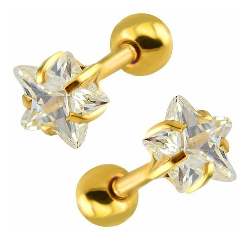 Piercing Tragus Cartilagem Dourado B. Ouro Pedra Estrela 4mm