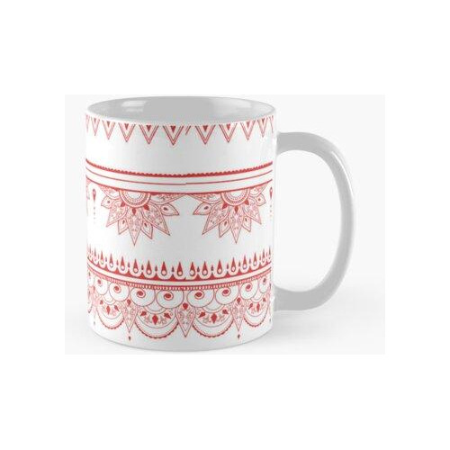 Taza Patrones Del Sur De Asia Rojo Sobre Blanco Calidad Prem