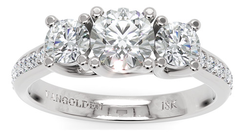 Anel De Noivado 3 Pedras Em Ouro 18k 1,1 Ct Com Moissanites