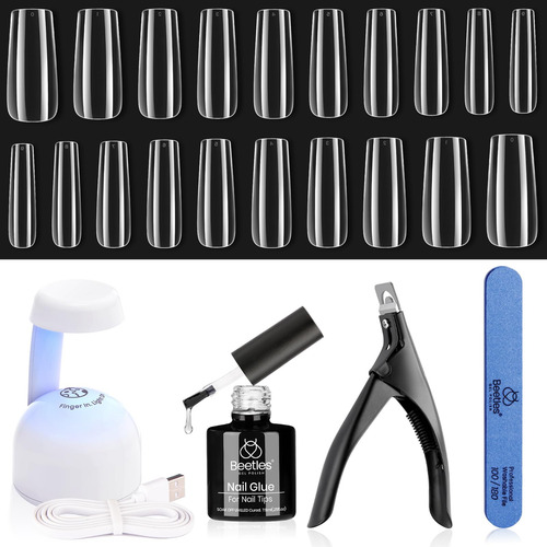 Kit De Extension De Uñas De Gel 240 Puntas Cuadradas Largas Transparentes