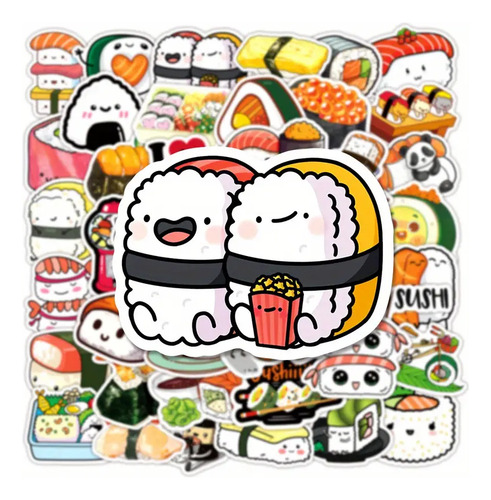 50 Calcomanías Sticker Impermeables De Sushi Comida Japonesa