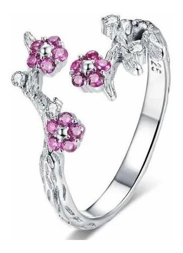 Imagen 1 de 5 de Anillo 100% Plata Esterlina Flores Ajustable Cristales Swaro