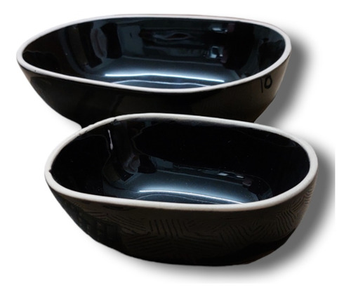 Set X2 Bowl Compotera Zarzis Negro Borde Natural Ceramica