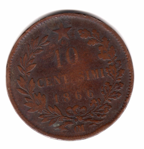 Moneda Italia Reino 10 Centesimi 1866 Om Vittorio Ii Km#11.5