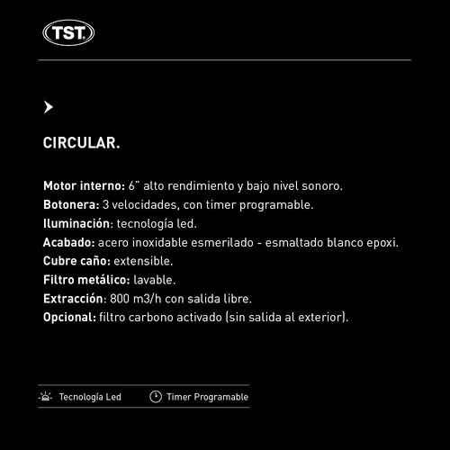 Imagen 4 de 8 de Extractor De Cocina Tst Circular Inox. De Pared 600x340x520