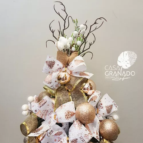 Árvore De Natal Decorada Pequena Rose Gold 47cm Vai Montada