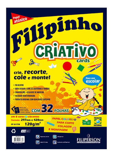 Papel Criativo A3 Filipinho 120g 8 Cores 32 Folhas