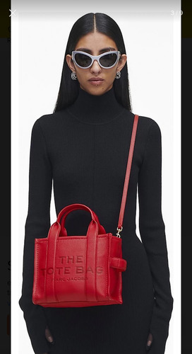 Bolsa Marc Jacobs The Small Tote Bag 100% Original Roja Piel Rojo Lisa Oro Rojo (Usado)