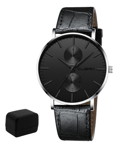 Relógio Masculino Ultrafino Black E Prata Quartz + Caixa