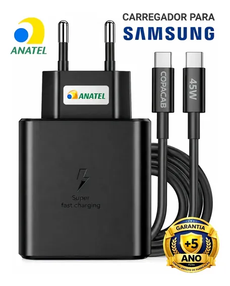 Carregador Turbo 45w Usb C Para Samsung Com Cabo 1/1.5/2m Kit Carregador 45w | Usb Tipo C | 1m