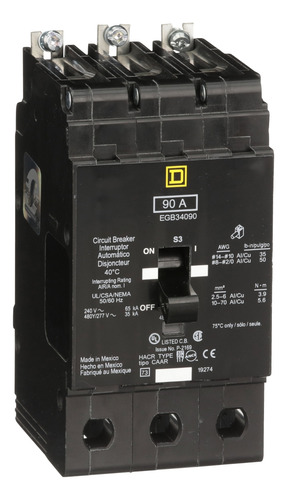 Egb34090 Mini Circuit Breaker, E-frame, 90a, 3 Pole, 480y/2