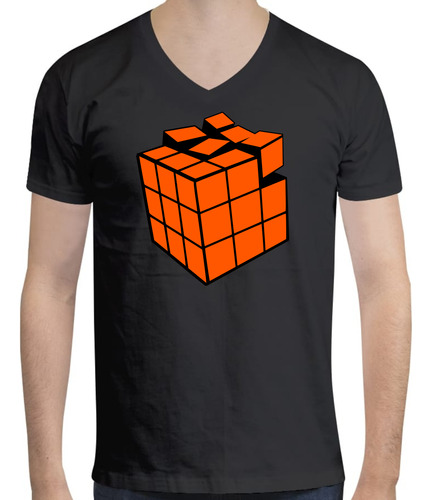 Playera Cuello V Para Hombre Estampado Cubo Rubik Naranja 63