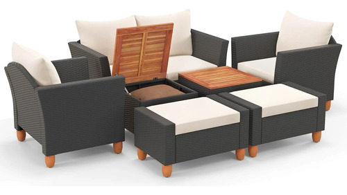 Juego De Muebles 7pz Sillones Dos Plazas, Otomanas Y Mesa