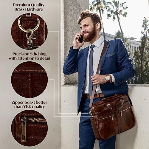 Bandolera De Cuero Genuino Para Hombres - Maletin Acolchado