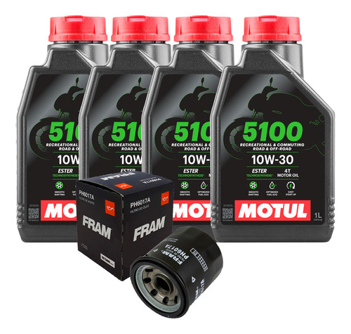 Kit 4 Lts Óleo Motul 5100 10w30+filtro Fram Hornet 600 08-14