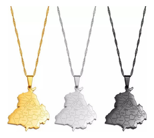 Collar Con Colgante De Mapa De Punjab De Acero Inoxidable, J