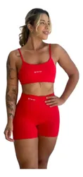 Conjunto Fitness Virginia Top Shorts Meia Coxa Cintura Alta - R$ 28,50