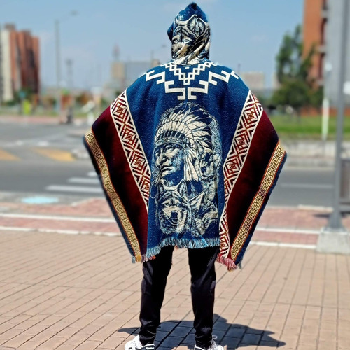 Imagen 7 de 10 de Maxiruana Poncho Hombre Lana Alpaca Urbana Ligera Con Capota