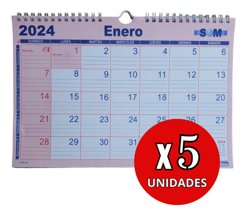 Calendario Almanaque 2024 Som  505 28 X 19 Cm Colgar X 5 Uni