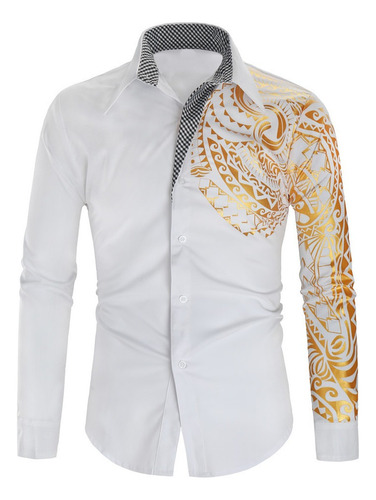 Camisa Hombre Moda Manga Larga Con Estampado De Lujo Para 