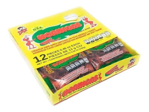 Dulces Indy Hormigas, Caramelos Sabor Sandía Enchilados 12pz