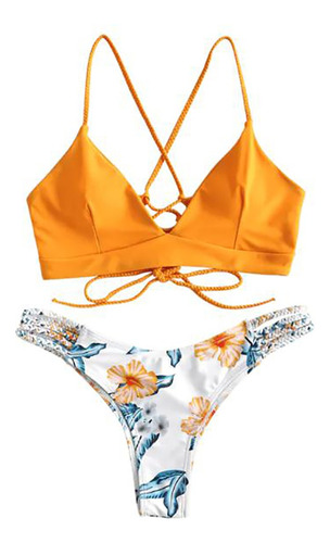 Bikini De Dos Piezas Con Forma De Flor Cortada En Forma De Y