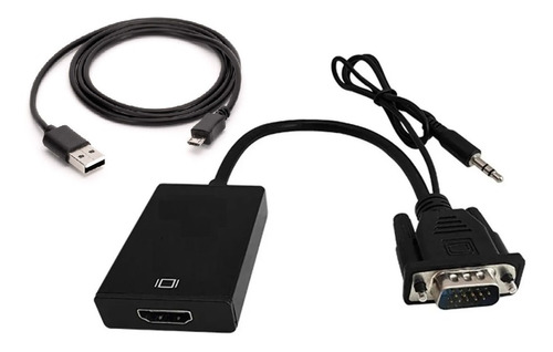 Imagen 1 de 9 de Cable Adaptador Conversor Vga A Hdmi 1080p + Audio + Usb Mg