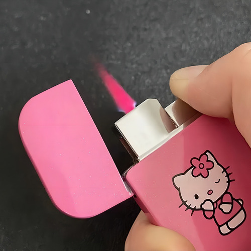 Zingingen Isqueiro De Bolso Com Chama Rosa Da Hello Kitty Com Purpurina Rosa, Isqueiro Recarregável De Butano Com Chama À Prova De Vento Kawaii