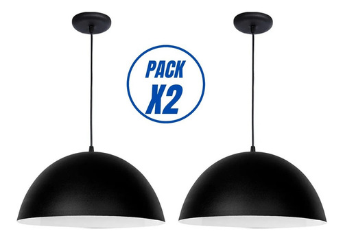 Pack X2 Lampara Colgante Campana Metalica Interior Blanco