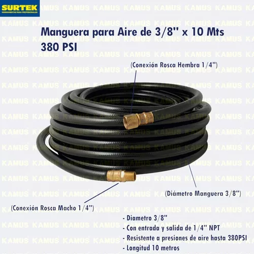 Manguera Para Aire A Llantas 10mts X 3/8 380psi Compresor