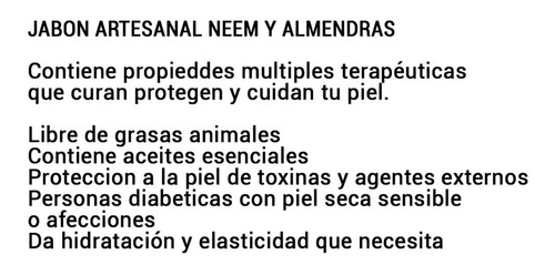 Jabón Artesanal Neem Y Almendras Piel Sensible Seca Hidrata