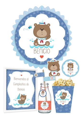 Kit Imprimible Náutico Baby Shower Invitaciones Nene Varón