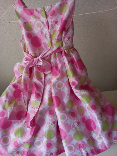 Hermoso Vestido Niña Fiesta Talla 5 Rosa, Banco Y Verde (Usado)