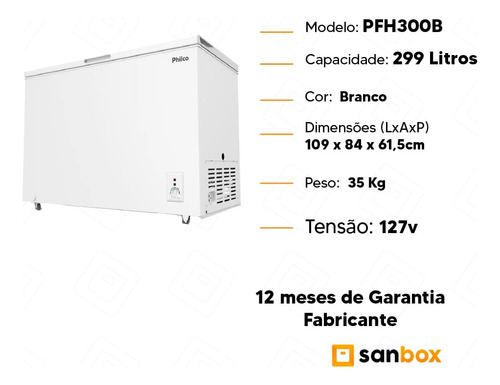 Freezer Horizontal Philco 299l Pfh300b Dupla Função 127v