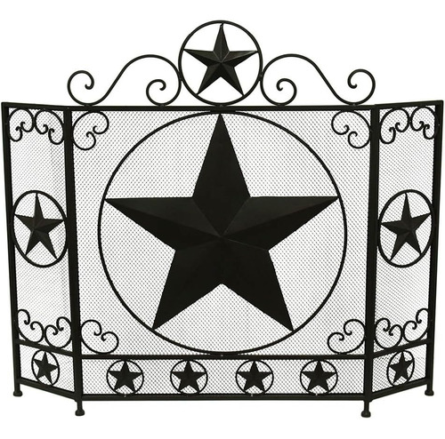 Western Lone Star Ornate Brown Metal 3-panel Pantalla Decora