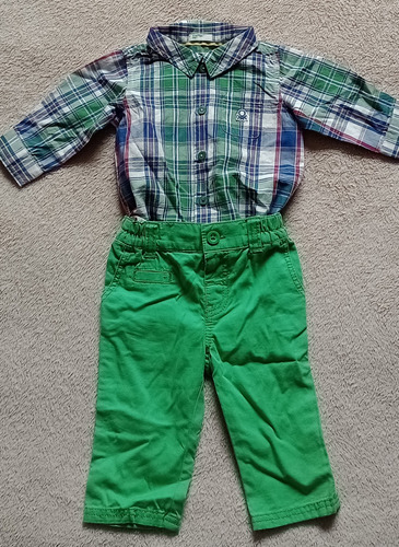Benetton Baby Conjunto Pantalón Camisa Bebé Talla 0-3 Meses