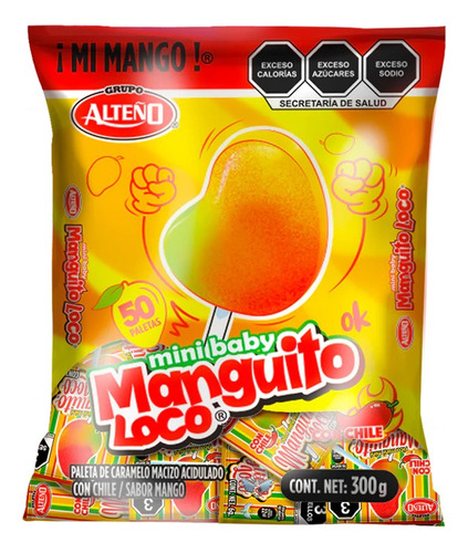 Paleta Dulce Mini Baby Manguito Mango Con Chile 50pzas