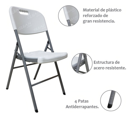 Set 2 Sillas Blancas Plegables Plástico Alta Densidad