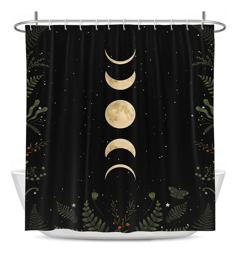 Cortina De Ducha Fase Lunar Moonlit Celestial Hojas Flo...