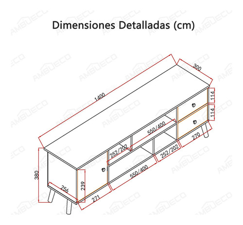 Mueble Para Tv Moderno Mesa 2 Cajon 1 Puerta 140*30*38 Cm Ambueco Morandi Gris