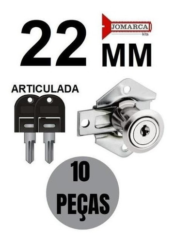 Kit 10 Fechaduras Gaveta 22mm Chave Articulada 2043 Jomarca