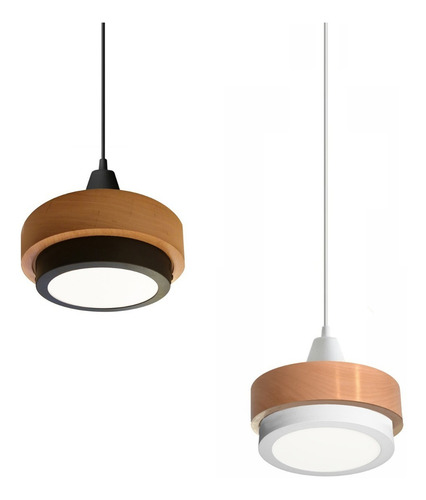Colgante Led Negro Madera 12w Nordico Escandinavo Puraluz Estructura Negro/frío