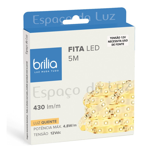 Fita Led 4,8w/m Ip65 5m 2700k Luz Quente 430 Lm/m - Brilia