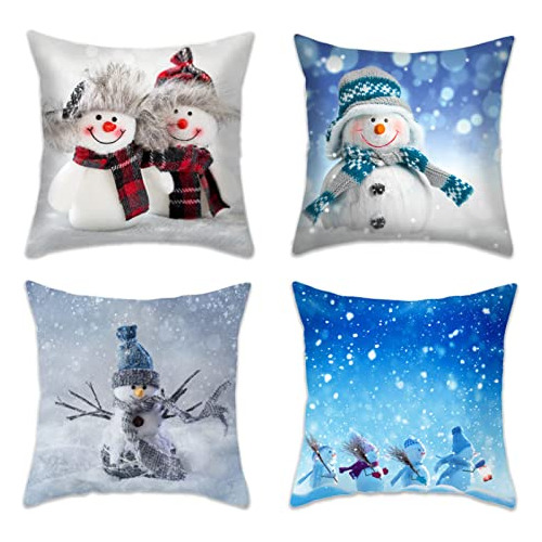 Fundas De Almohada Navideñas De Invierno Muñeco De Ni...